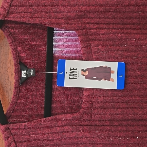 Frye Burgundy Ribbed Knit Dress Square Neck Long Sleeve Pockets NWT Size L - Picture 7 of 8